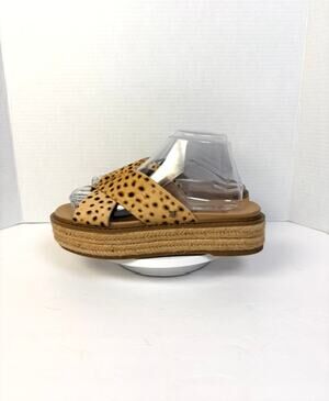 Sam Edelman Korina Leopard Calf Hair Espadrille Platform Slide Sandals Size 8